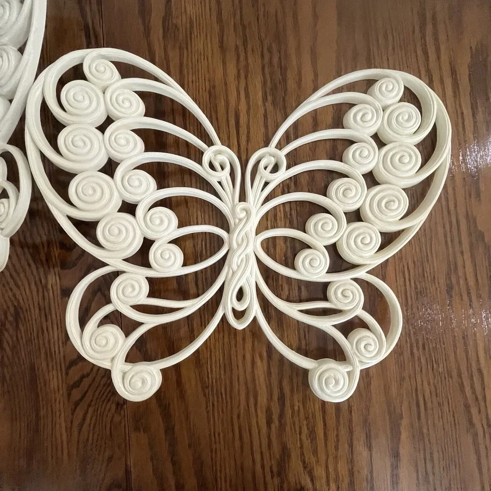 Vtg 1976 Burwood Off-White Butterfly Pair Wall Decor #1629 Hanging Set 12 ½